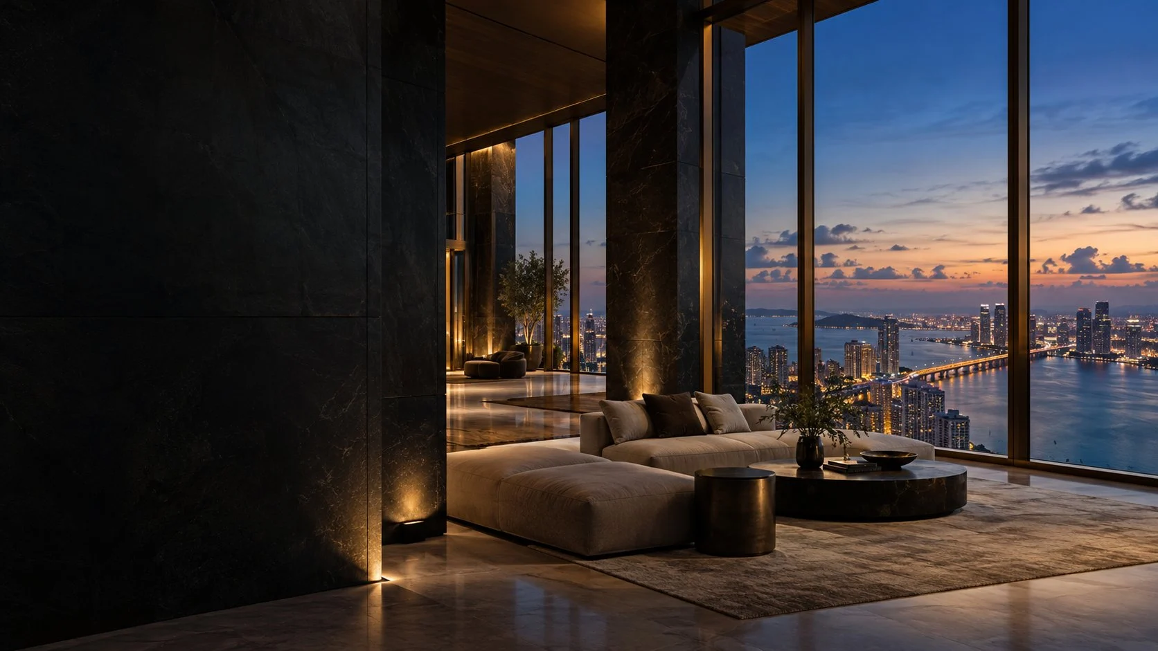 Miami skyline viewed from a contemporary interior